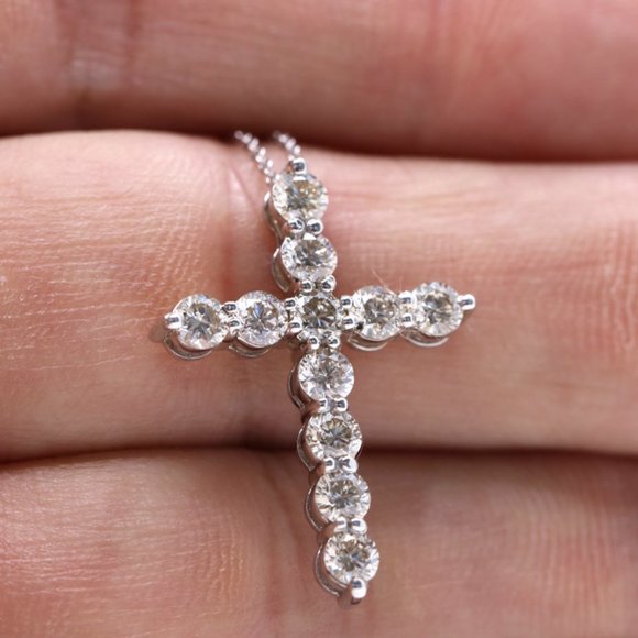 Cross Diamonds and Gold Pendent Necklace - Picture 3 of 5